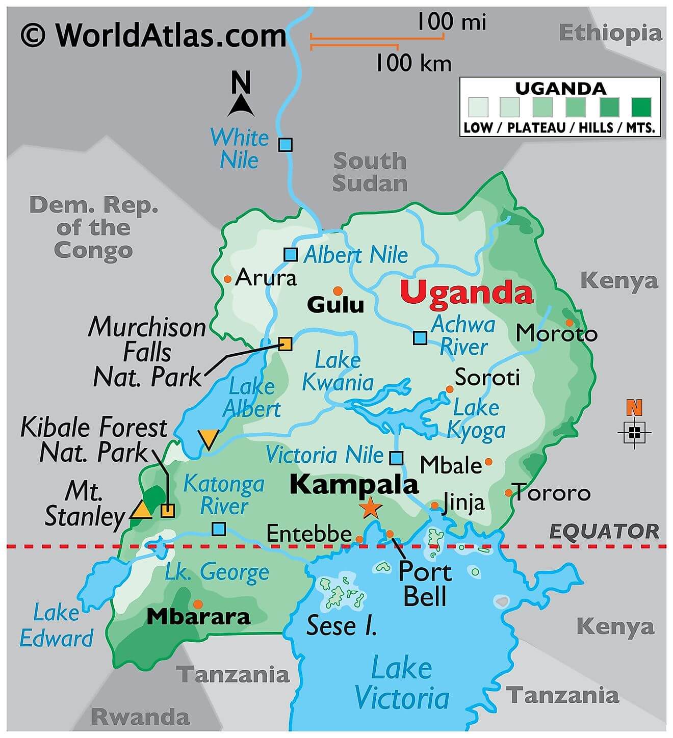 Bản đồ vật lý của Uganda