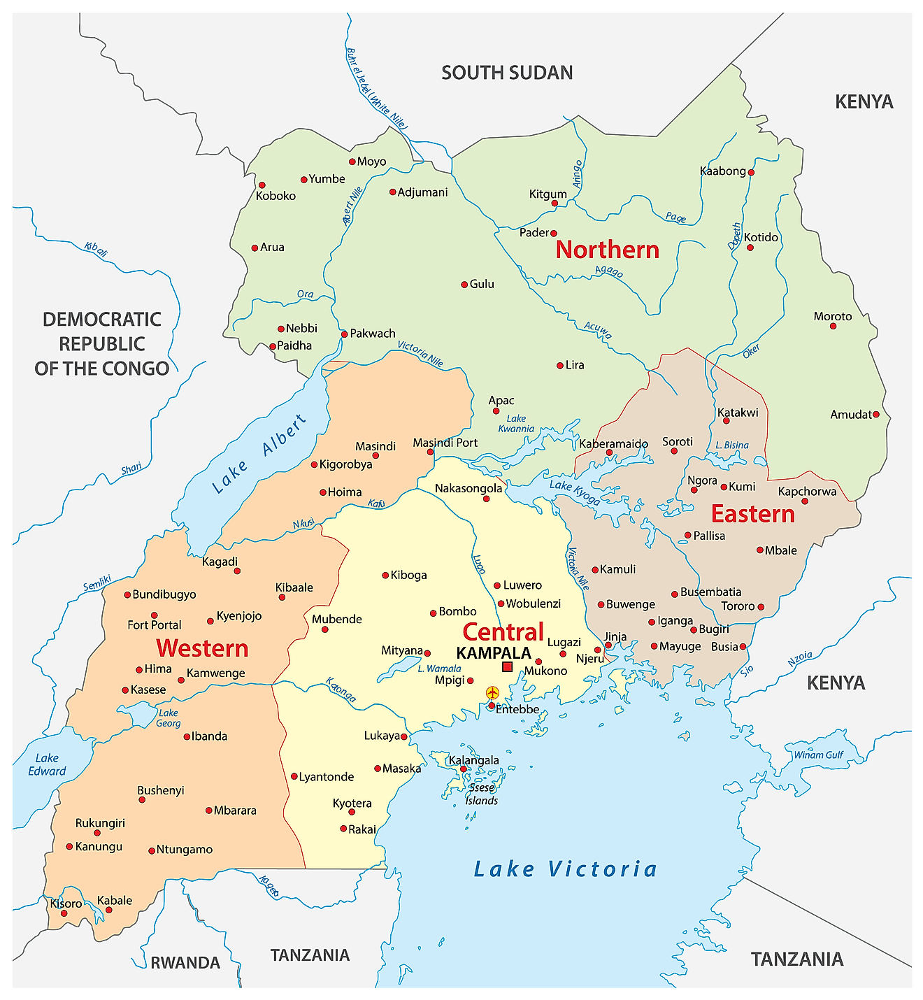 Các khu vực của Bản đồ Uganda