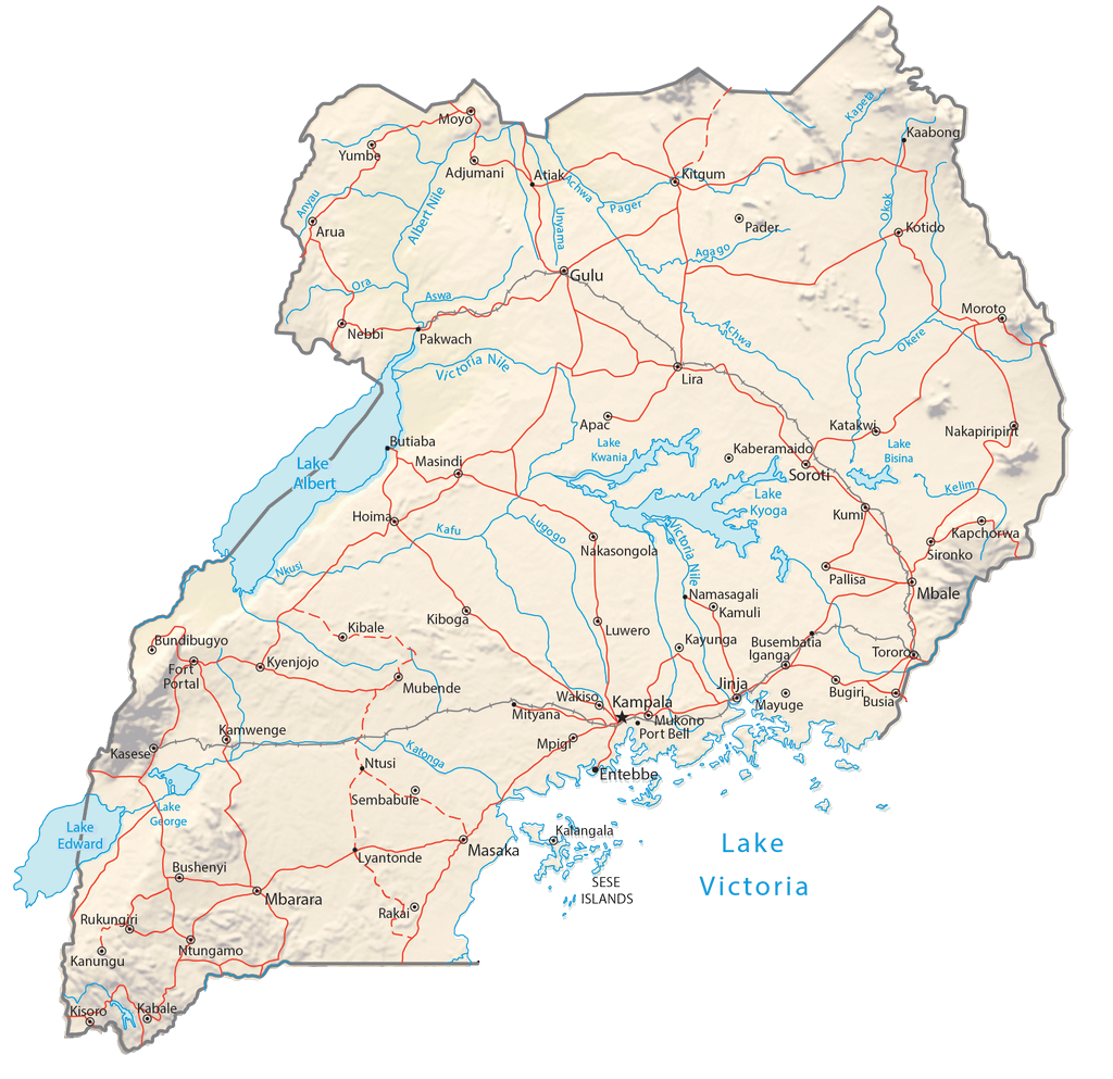 Bản đồ Vật lý Uganda