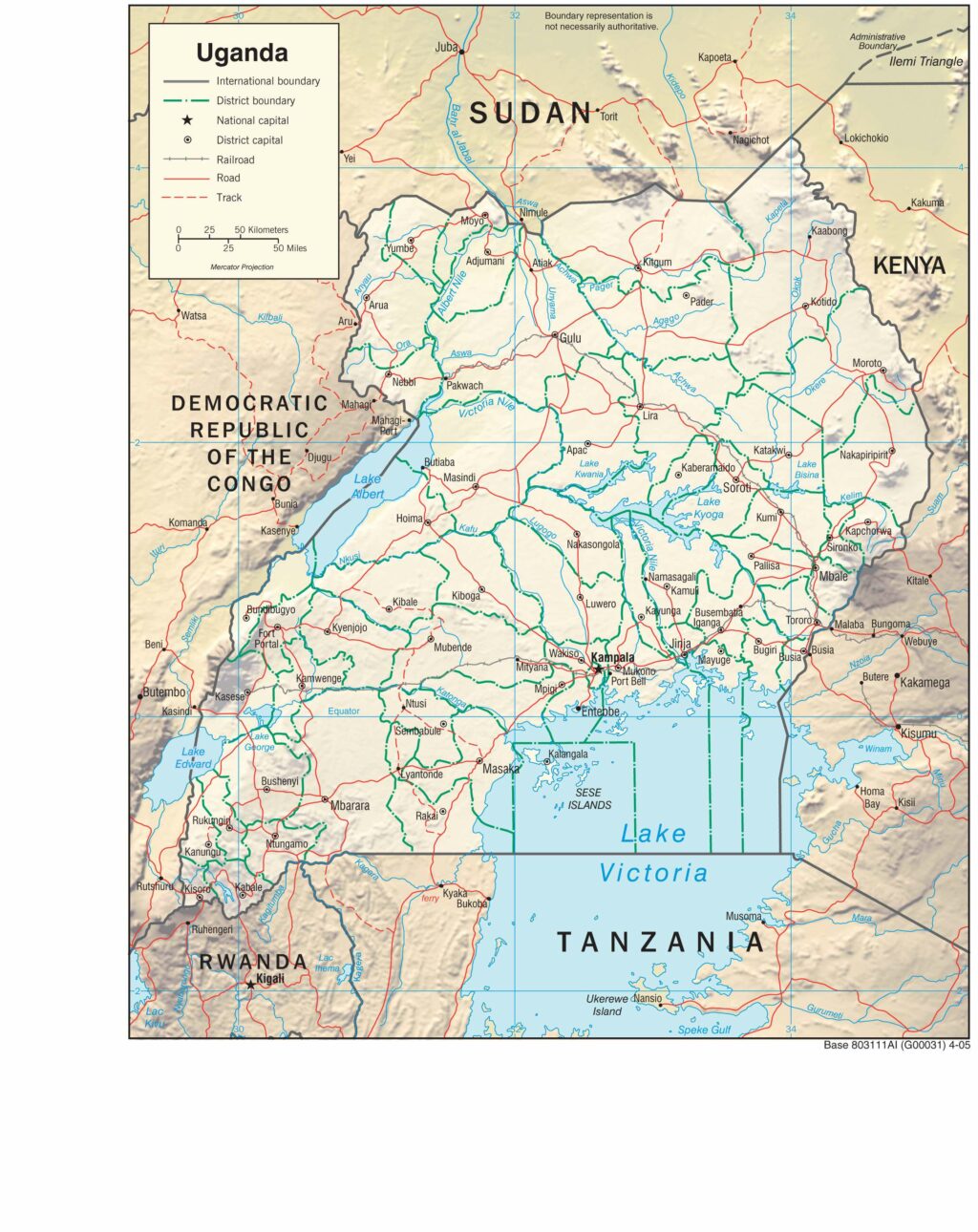 Bản đồ vật lý Uganda