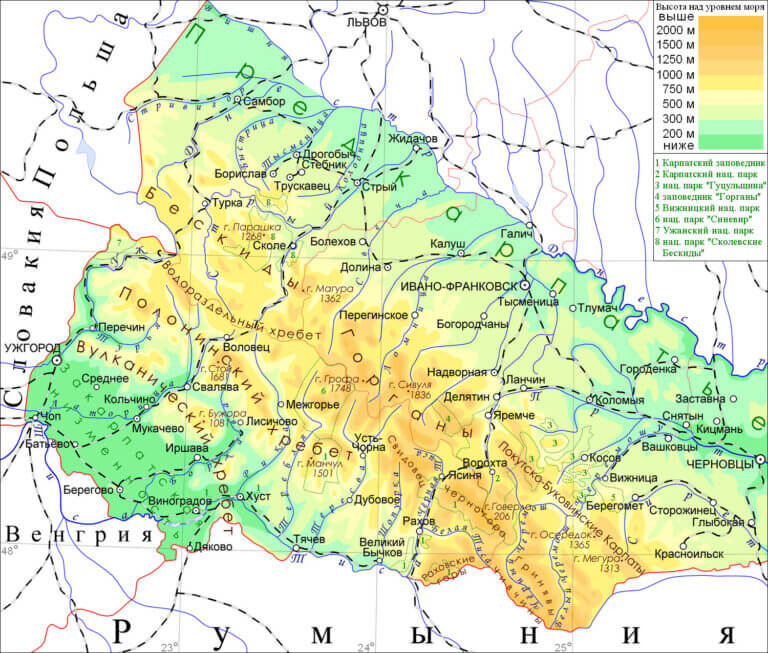 Detail map of Zakarpattia oblast