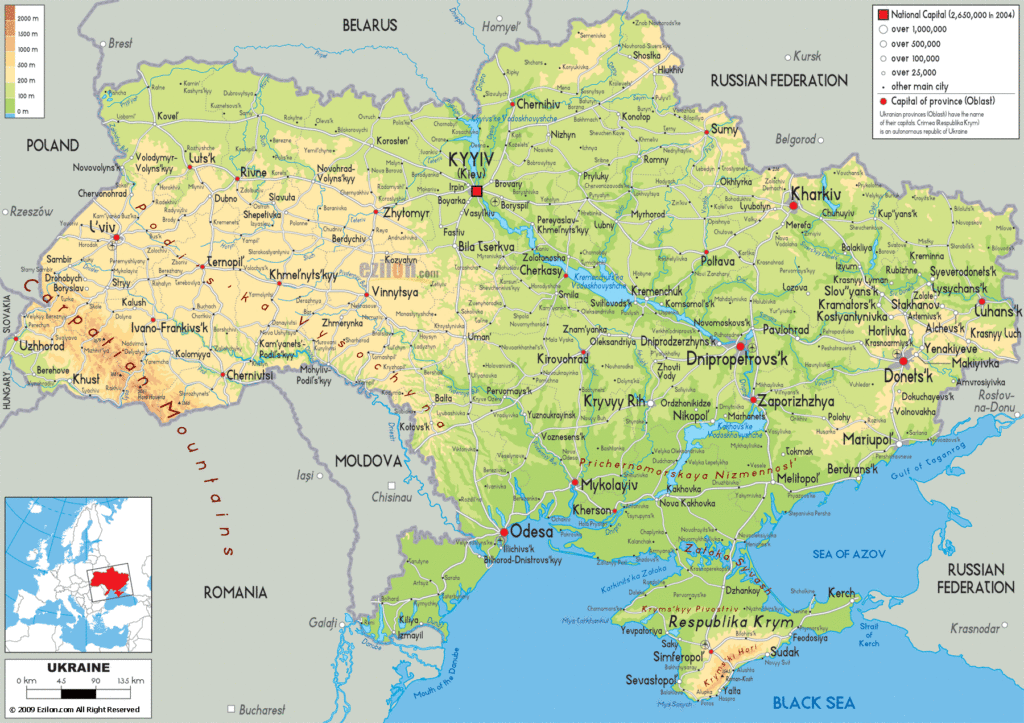 Bản đồ vật lý Ukraine