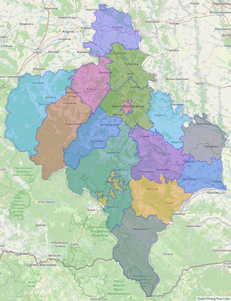 Bản đồ hành chính tỉnh Ivano-Frankivs'k