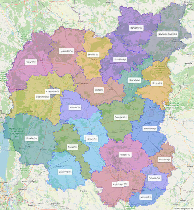 Bản đồ hành chính tỉnh Chernihiv