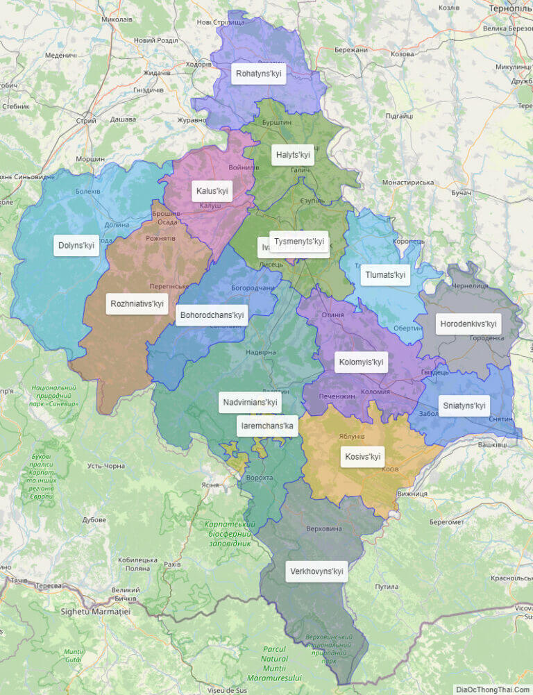 Bản đồ hành chính tỉnh Ivano-Frankivs'k