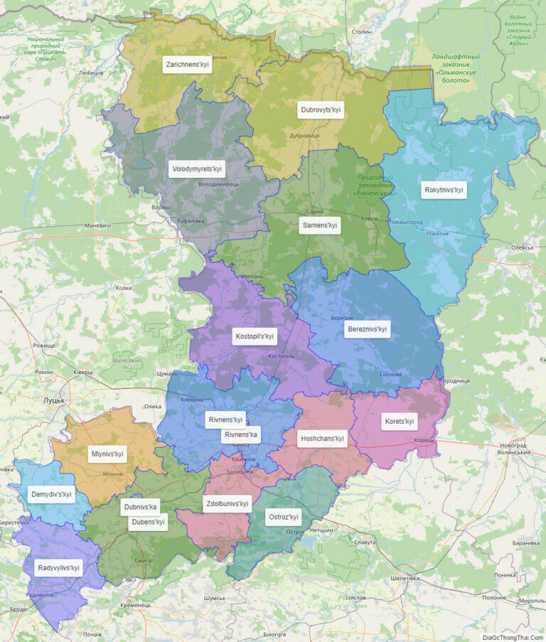 Bản đồ hành chính tỉnh Rivne