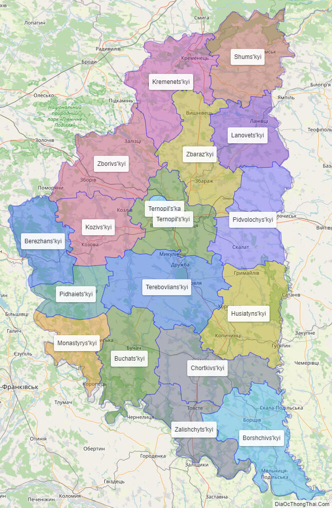 Bản đồ hành chính tỉnh Ternopil'