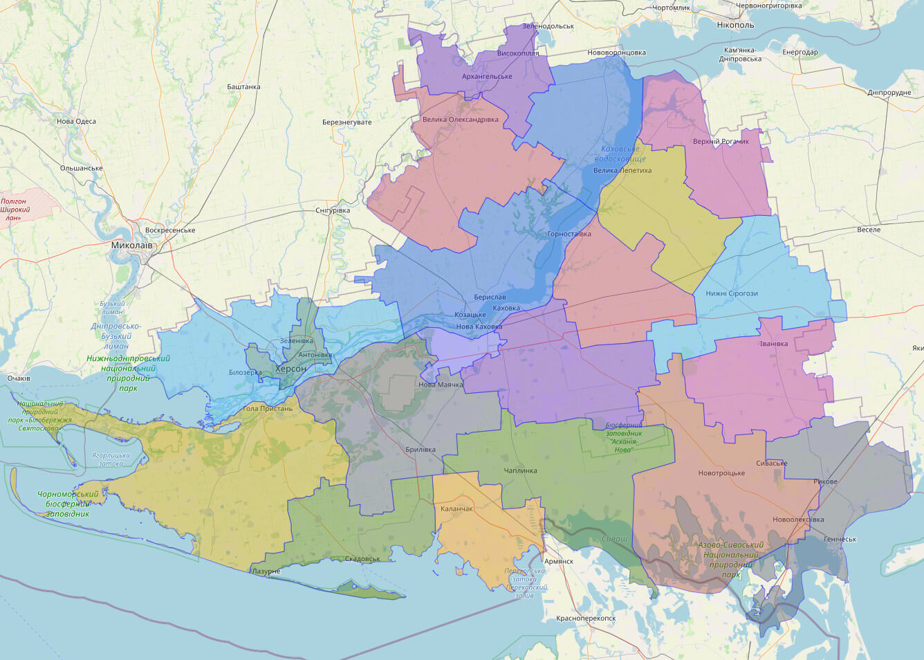 Bản đồ bản đồ Kherson Ukraine hiển thị đầy đủ thông tin địa lý và địa danh chi tiết