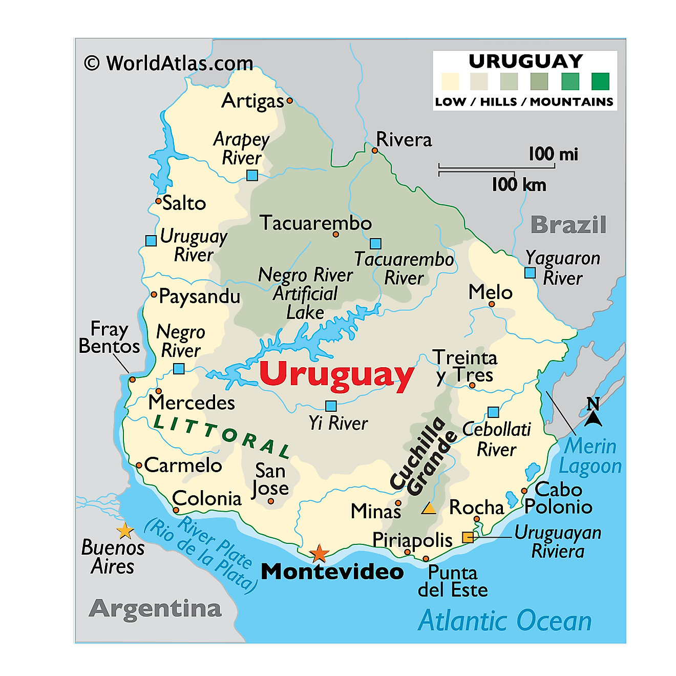 Bản đồ vật lý của Uruguay