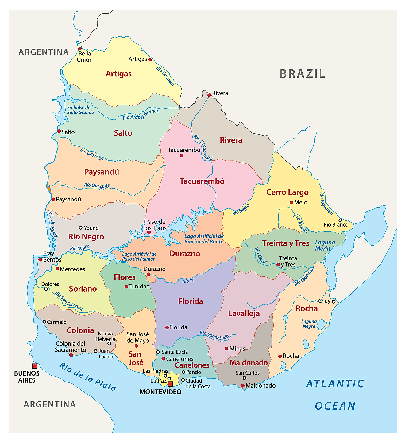 Departments of Uruguay Map