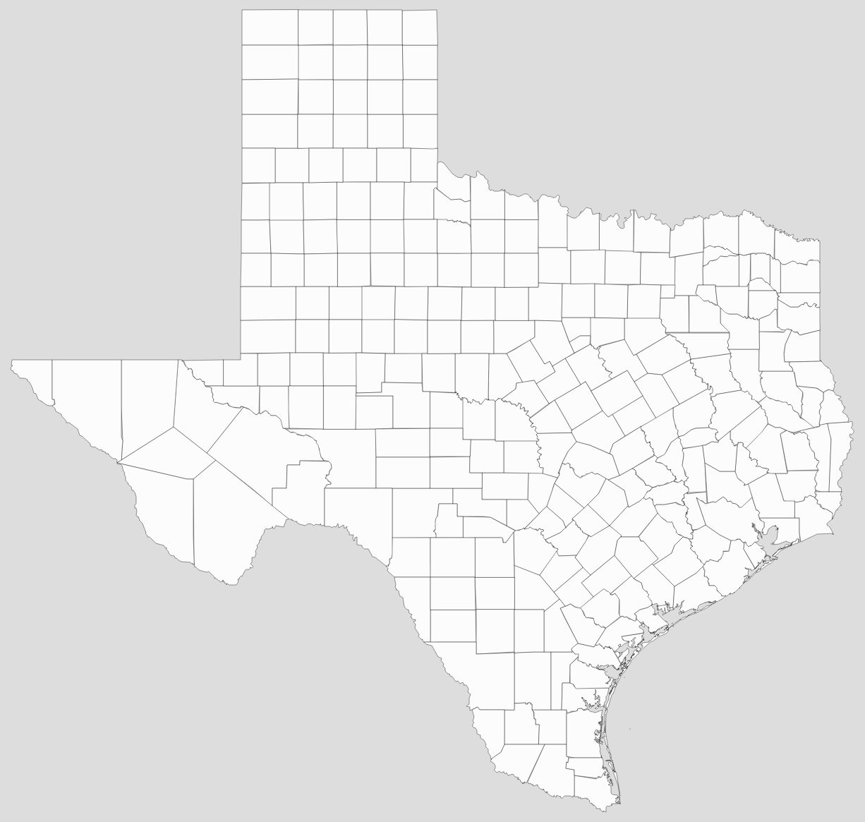 Blank Texas County Map