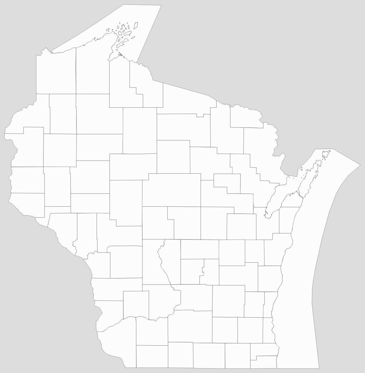 Blank Wisconsin County Map