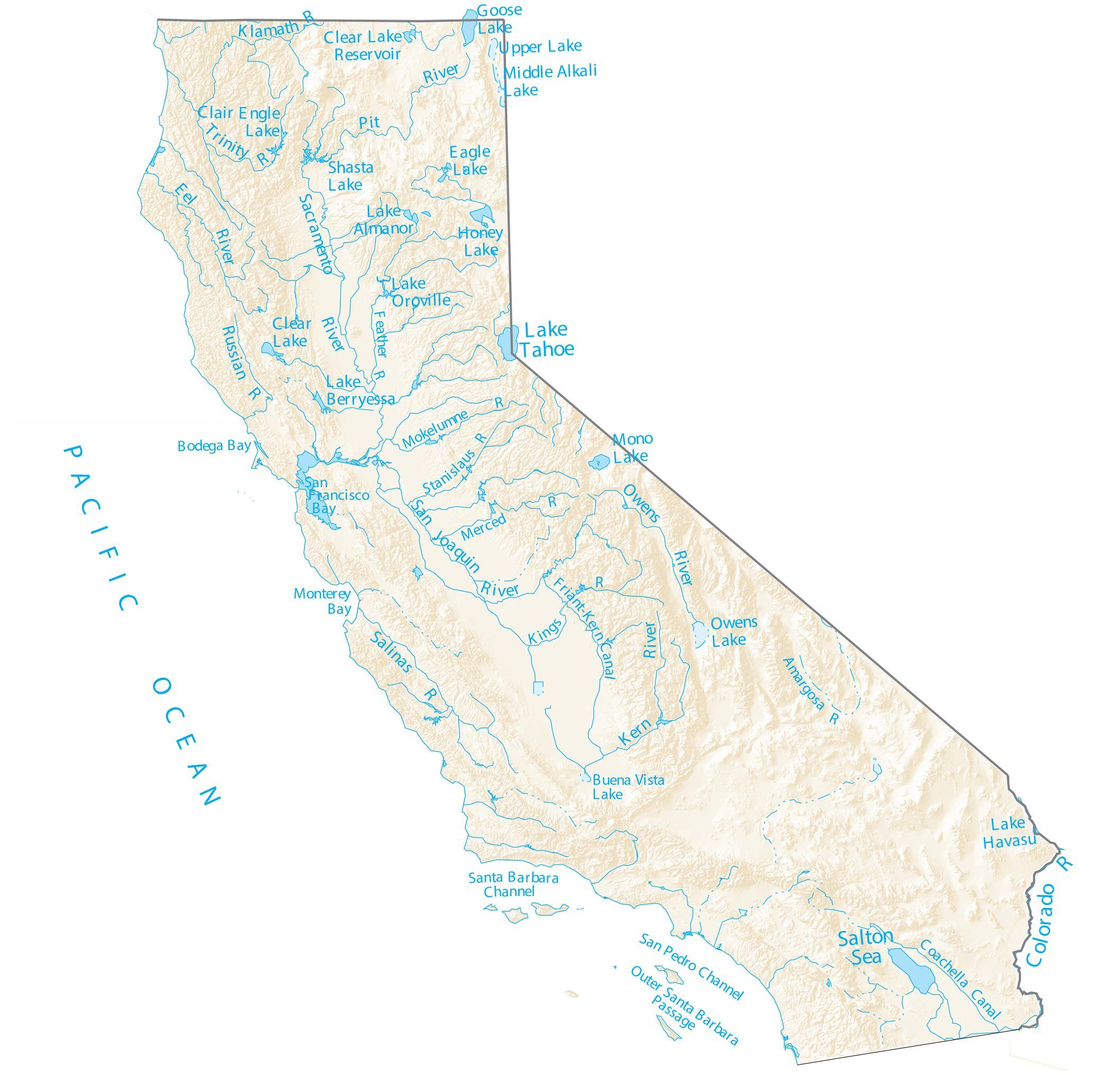 California Lakes and Rivers Map