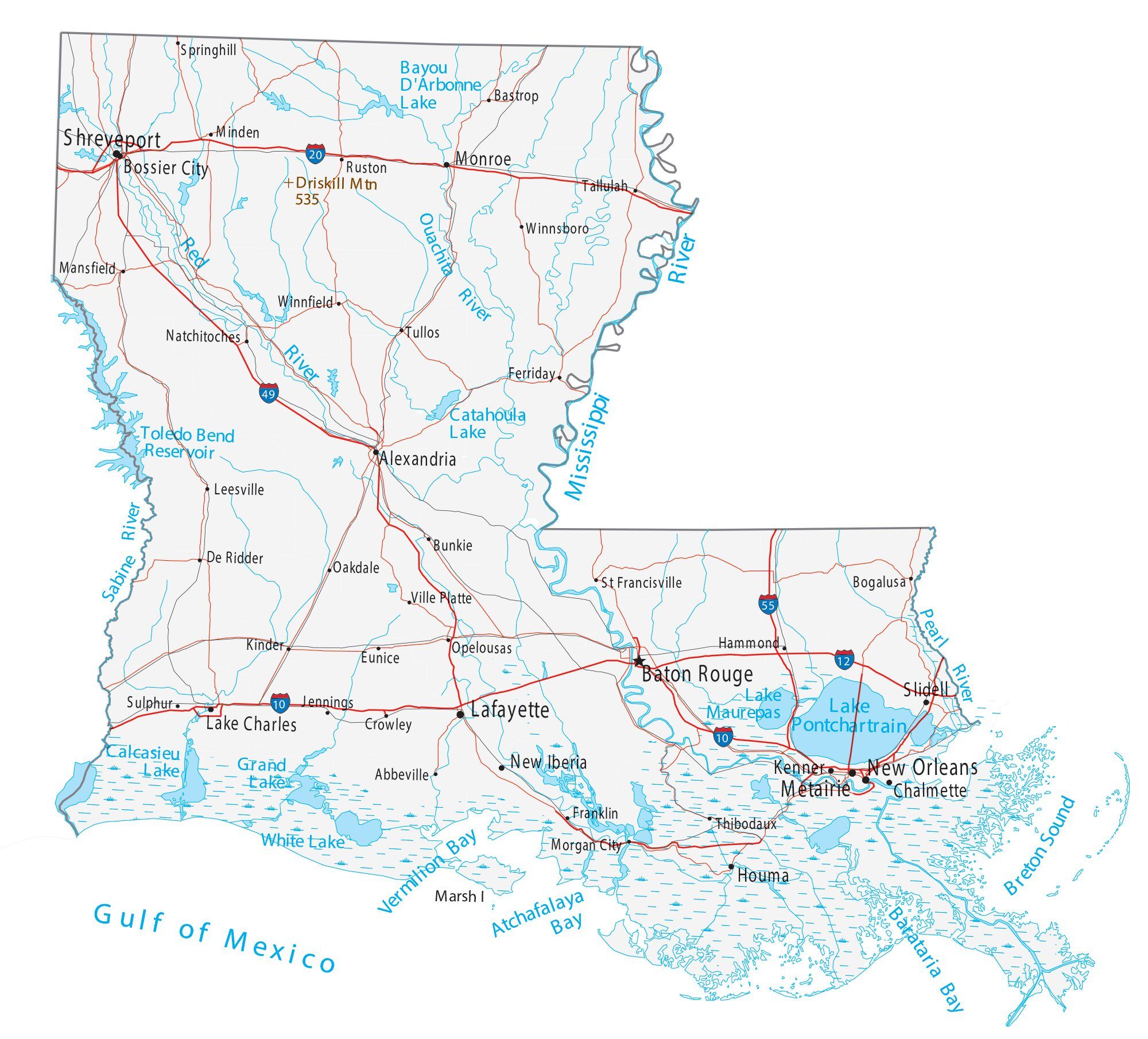 Louisiana Map - Roads & Cities