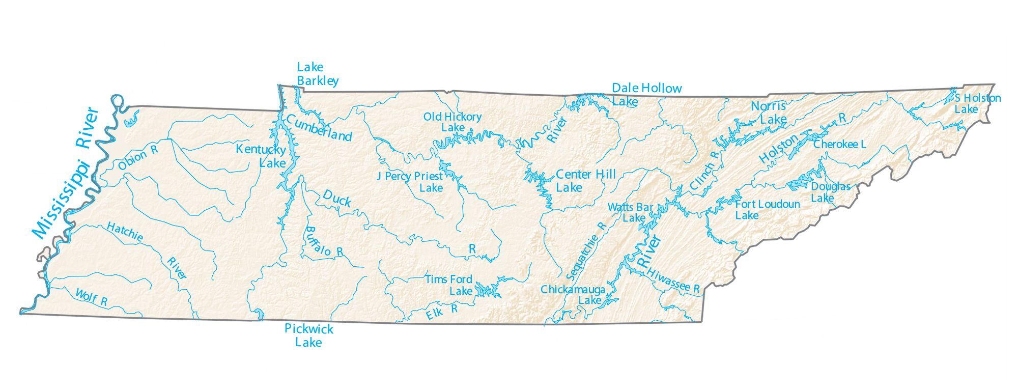 Tennessee Lakes and Rivers Map