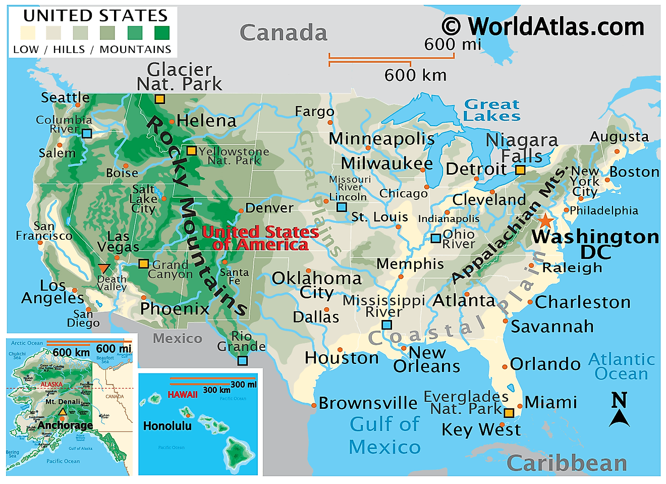 Physical Map of the US