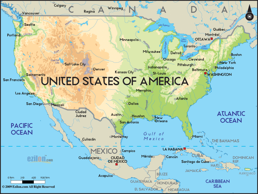 United States physical map.
