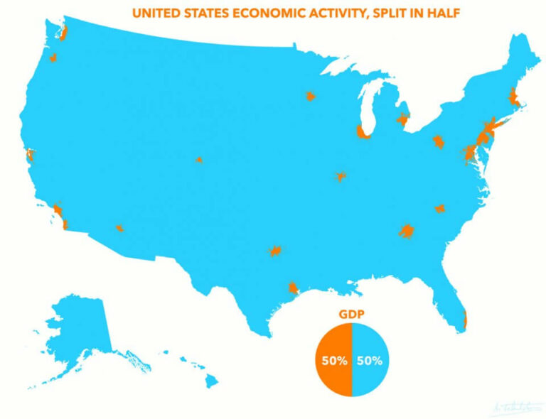 Một nửa GDP của nước Mỹ nằm ở khu vực màu cam