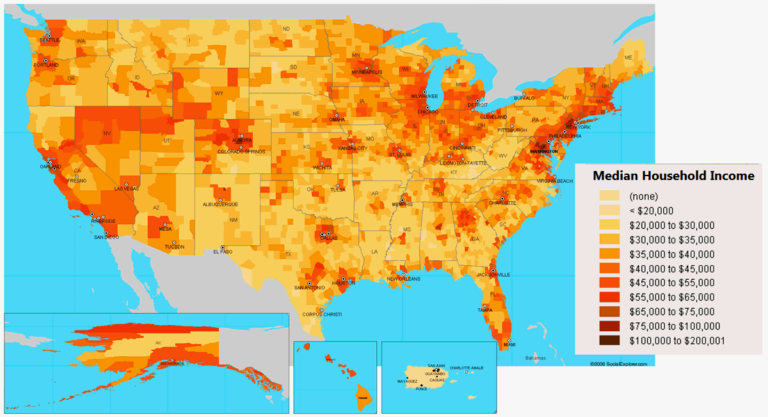 Bản đồ thu nhập tại các khu vực ở Mỹ