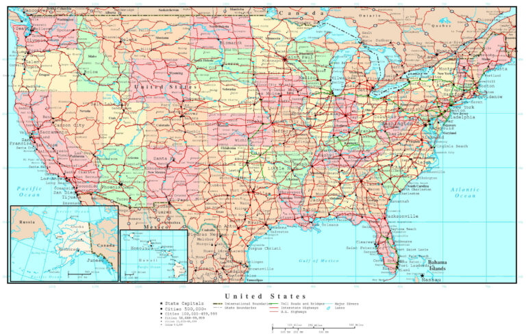 Bản đồ giao thông nước Mỹ khổ lớn