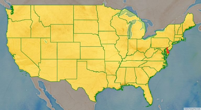 Bản đồ vị trí tiểu bang Delaware trên bản đồ nước Mỹ