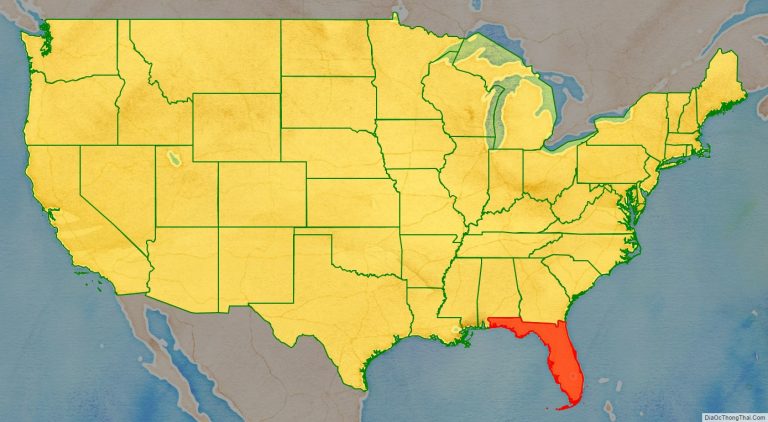 Bản đồ vị trí tiểu bang Florida trên bản đồ nước Mỹ