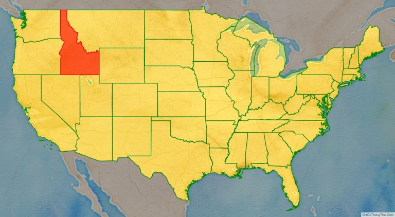 Bản đồ vị trí tiểu bang Idaho trên bản đồ nước Mỹ