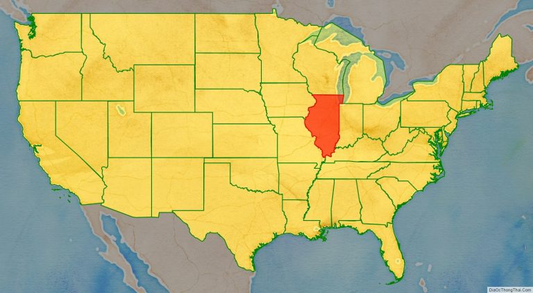 Bản đồ vị trí tiểu bang Illinois trên bản đồ nước Mỹ