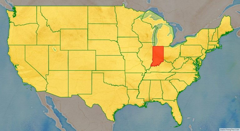 Bản đồ vị trí tiểu bang Indiana trên bản đồ nước Mỹ