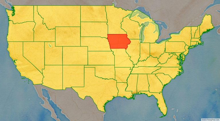 Bản đồ vị trí tiểu bang Iowa trên bản đồ nước Mỹ