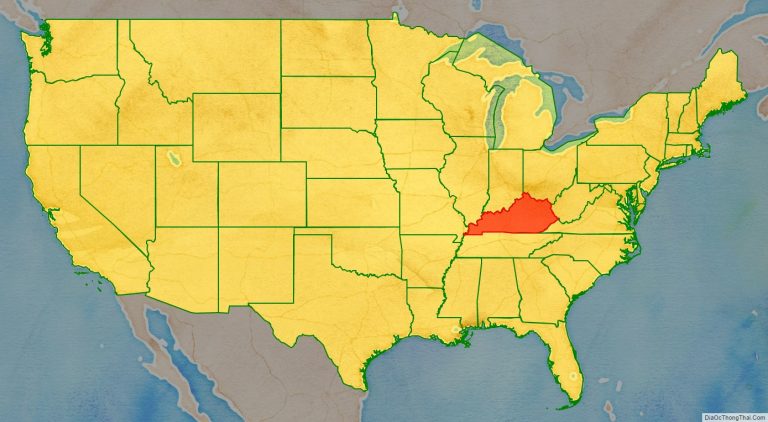 Bản đồ vị trí tiểu bang Kentucky trên bản đồ nước Mỹ