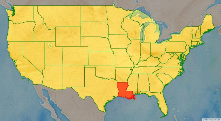 Bản đồ vị trí tiểu bang Louisiana trên bản đồ nước Mỹ