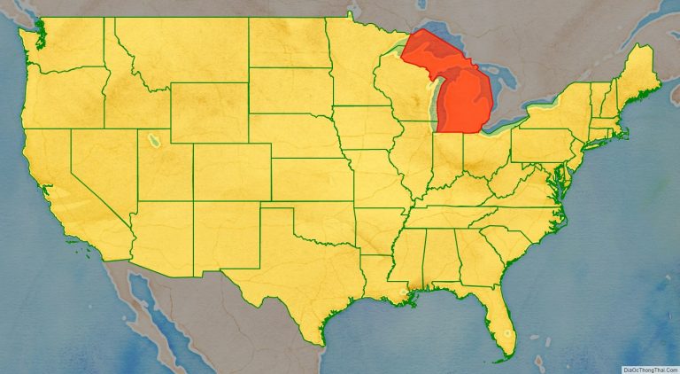 Bản đồ vị trí tiểu bang Michigan trên bản đồ nước Mỹ