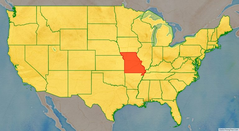 Bản đồ vị trí tiểu bang Missouri trên bản đồ nước Mỹ