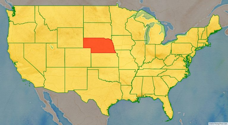 Bản đồ vị trí tiểu bang Nebraska trên bản đồ nước Mỹ