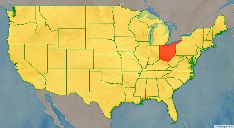 Bản đồ vị trí tiểu bang Ohio trên bản đồ nước Mỹ