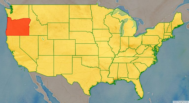 Bản đồ vị trí tiểu bang Oregon trên bản đồ nước Mỹ