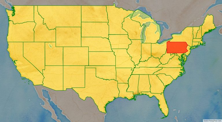 Bản đồ vị trí tiểu bang Pennsylvania trên bản đồ nước Mỹ