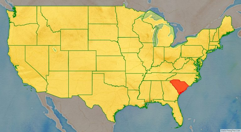 Bản đồ vị trí tiểu bang Nam Carolina trên bản đồ nước Mỹ