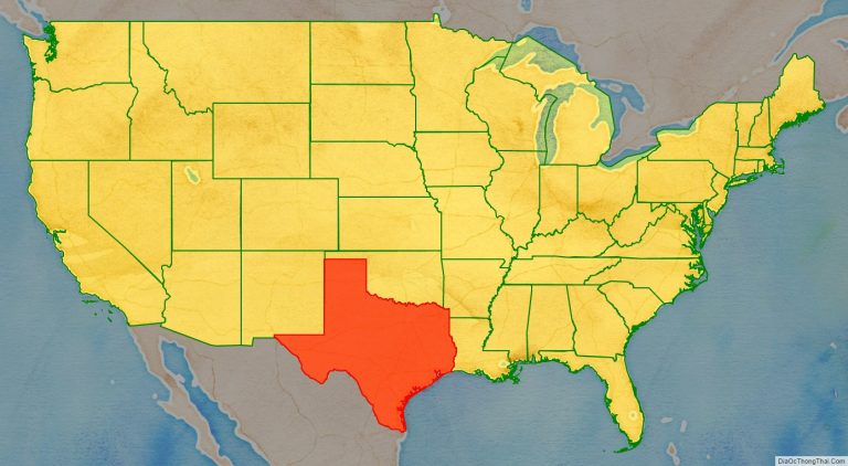 Bản đồ vị trí tiểu bang Texas trên bản đồ nước Mỹ