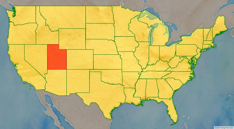 Bản đồ vị trí tiểu bang Utah trên bản đồ nước Mỹ