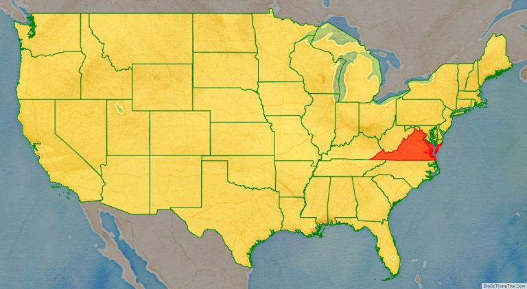 Bản đồ vị trí tiểu bang Virginia trên bản đồ nước Mỹ