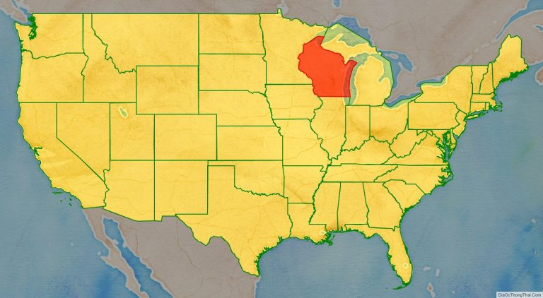 Bản đồ vị trí tiểu bang Wisconsin trên bản đồ nước Mỹ