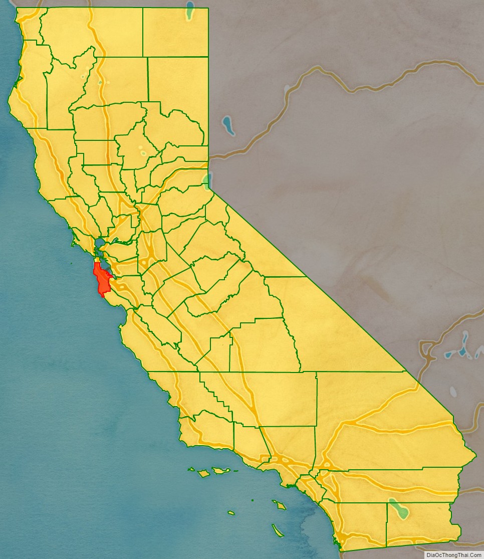 San Mateo County location on the California map. Where is San Mateo County.