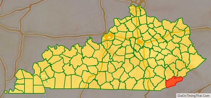 Harlan County location map in Kentucky State.