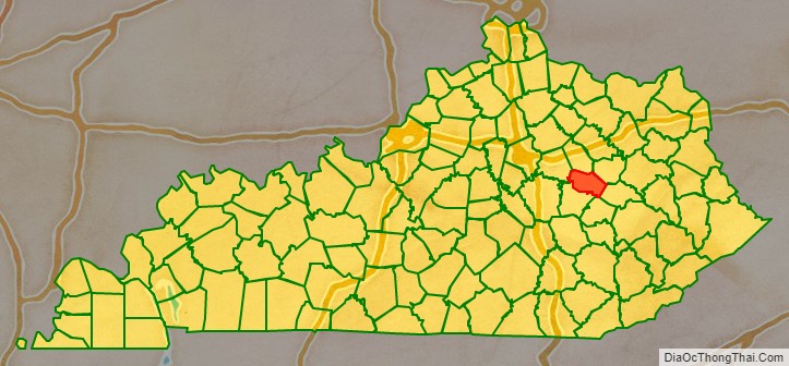 Powell County location map in Kentucky State.