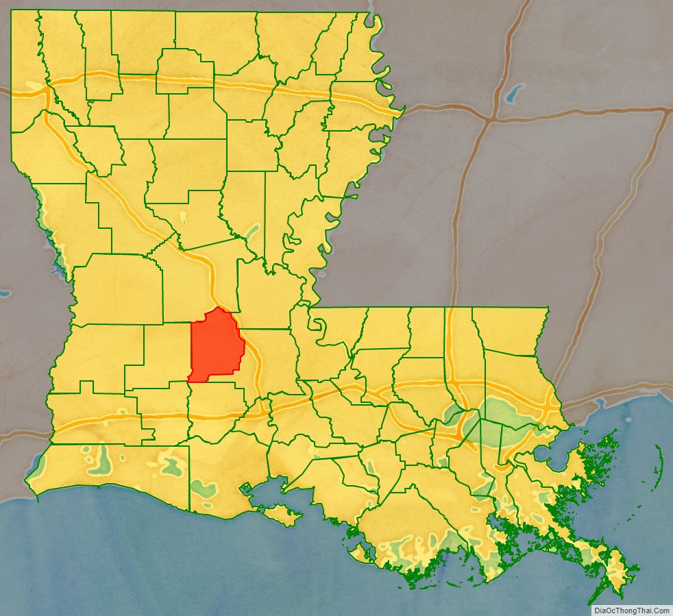 Evangeline Parish location map in Louisiana State.