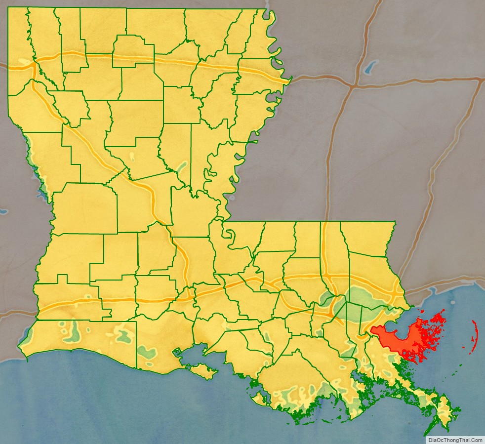 Saint Bernard Parish location map in Louisiana State.