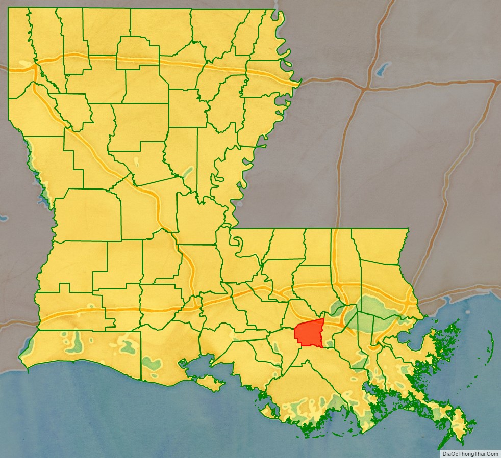 Saint James Parish location map in Louisiana State.