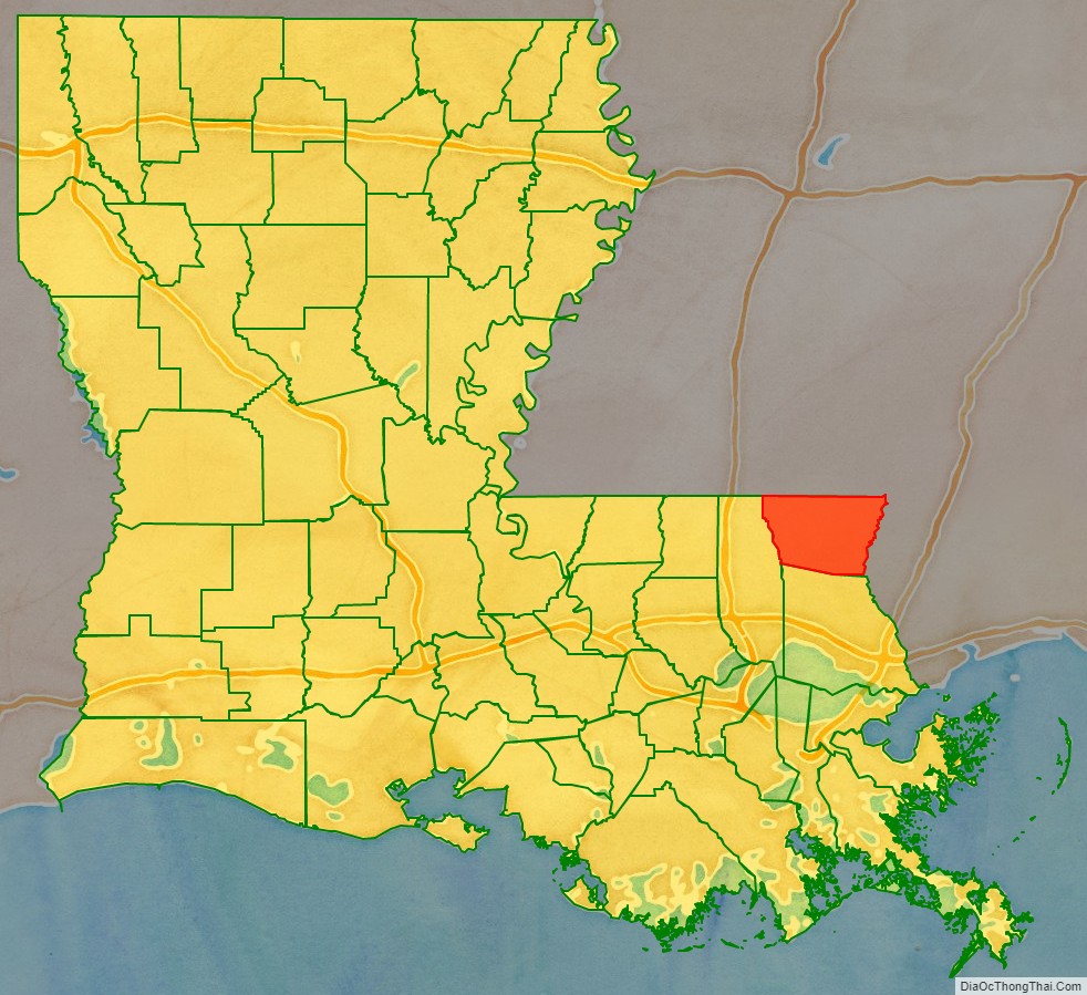 Washington Parish location map in Louisiana State.
